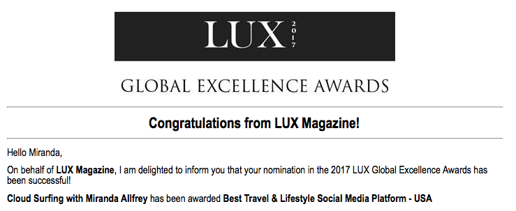 LUX Magazine  - Best Travel & Lifestyle Social Media Platform - USA 2017 - Mandy Murry