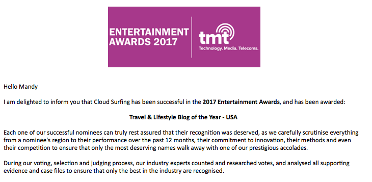 Travel and Lifestyle Blog of the Year 2017 Mandy Murry